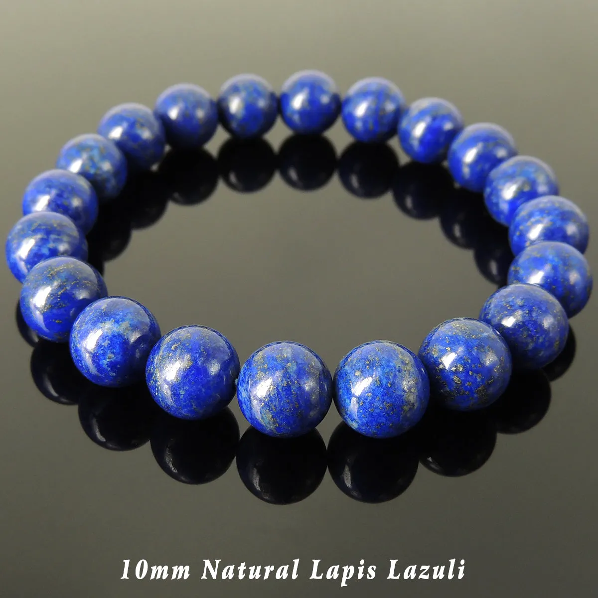 Natural 10mm Lapis Lazuli Elastic Bracelet | Handmade Reiki Healing Stone Jewelry | Third Eye Chakra Improve Sleep