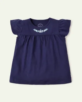 Navy Blue Embroidered Top