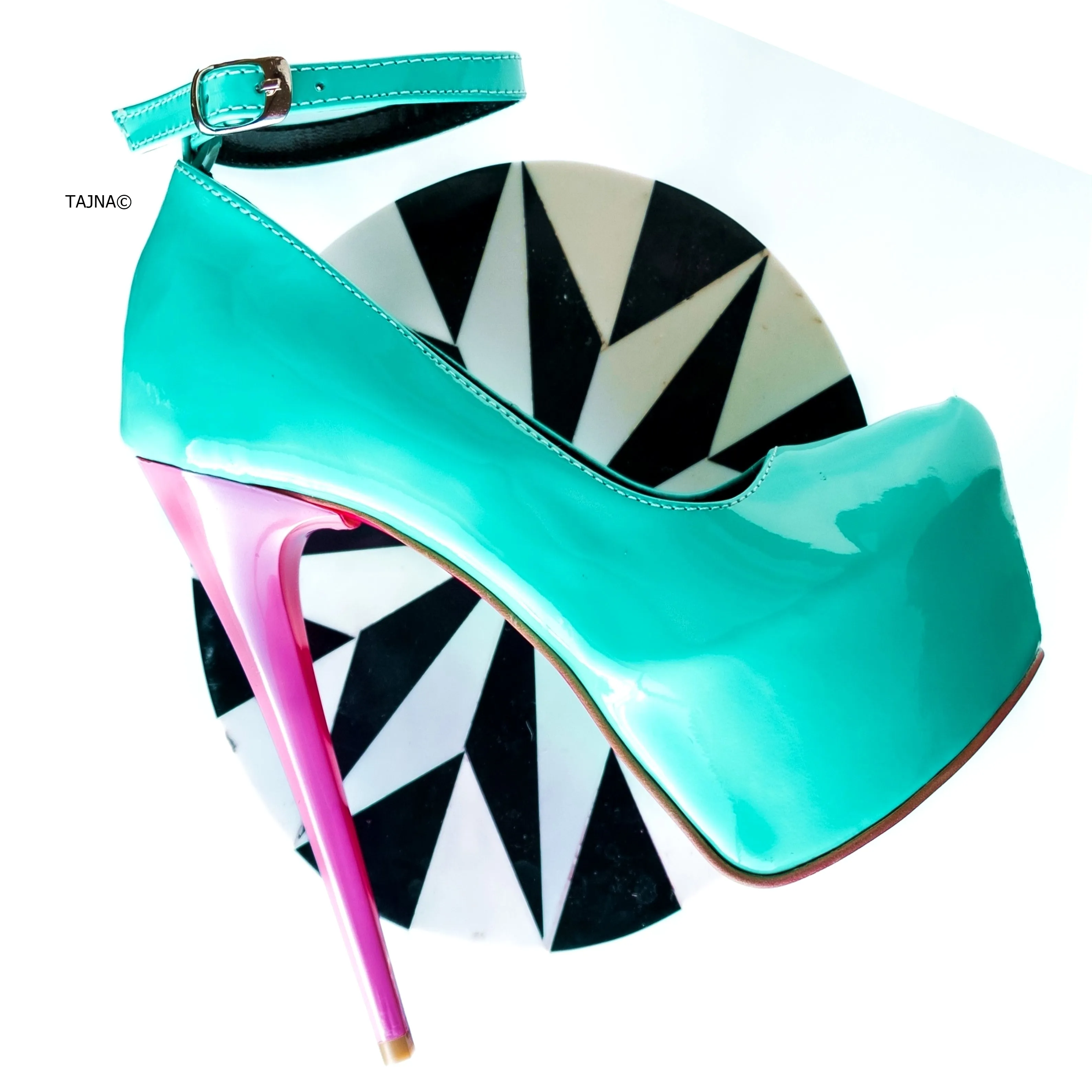 Nile Green Gloss Pink Ankle Strap High Heels