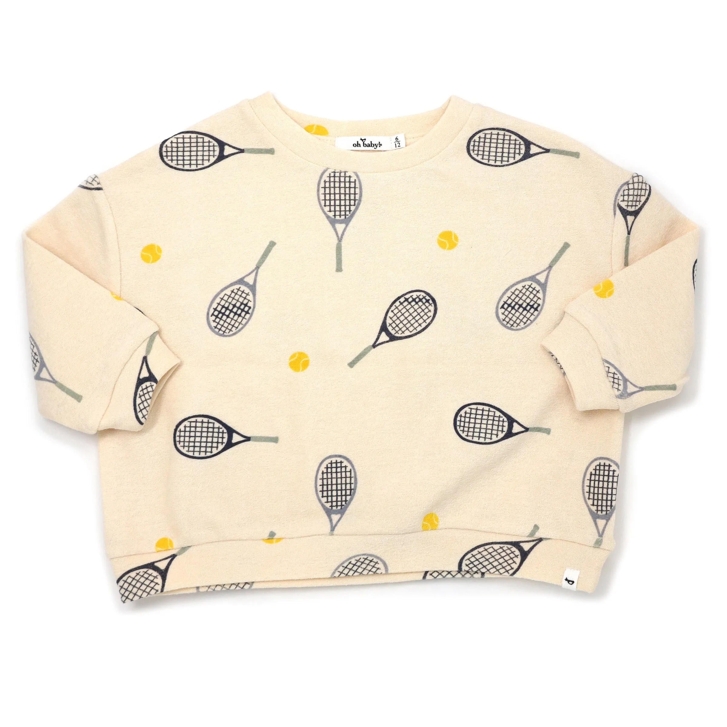 oh baby! Cotton Terry Slouch Boxy Sweatshirt - Tennis Print - Natural