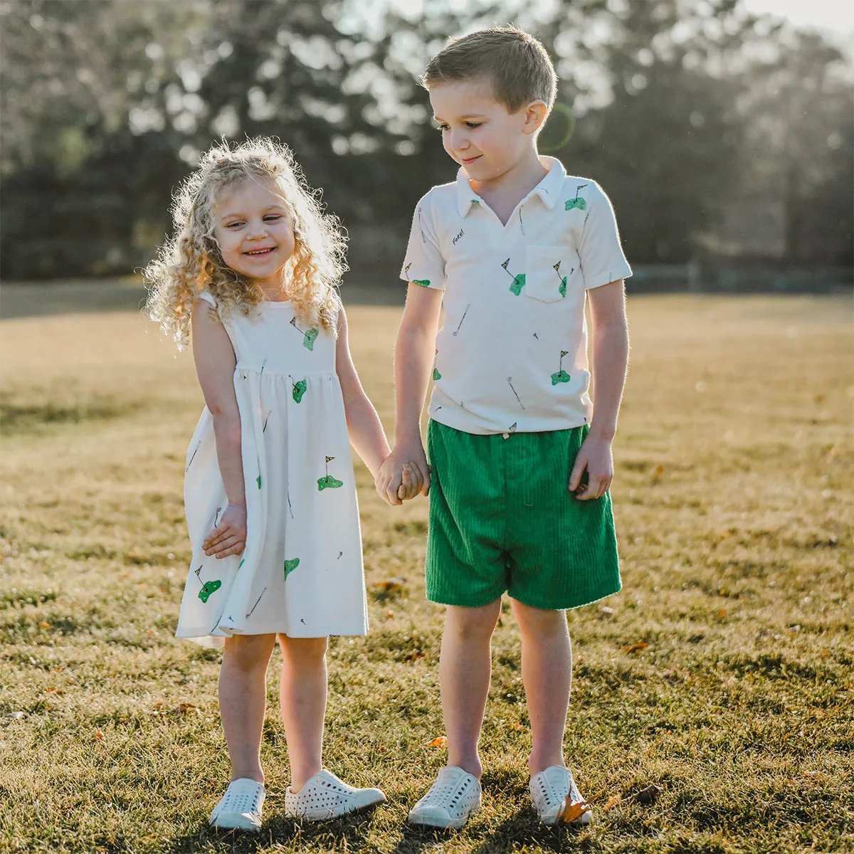 oh baby! Cotton Terry Tank Dress - Golf Print - Snow