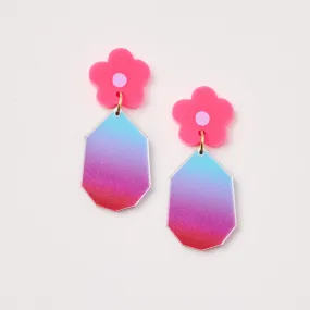 Ombre Daisy Drop Earrings - Blue Magenta