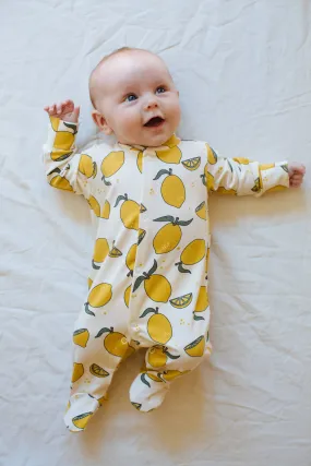 Organic cotton Baby sleepsuit  in Cream with Lemon print - Eddie & Bee