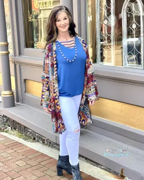 Out And About Caged Blue Top