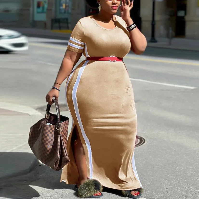 Oversized Long Dress African Ladies 2022 Summer New Causal Side Slit Plain For Night Club Wear Causal Vestidos Dress Hot