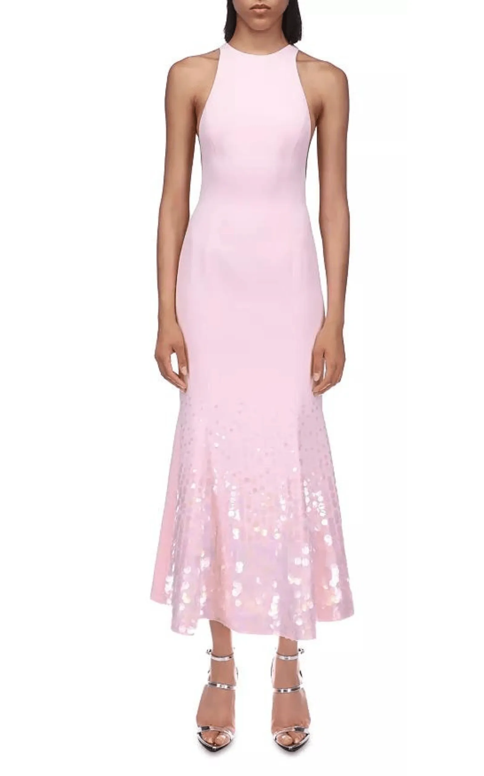 Paillette Illusion Midi Pink Dress