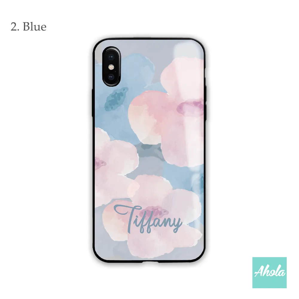 【Paint Flowers】Black bumper tempered glass phone Case 畫花黑色全包邊玻璃名字電話殼