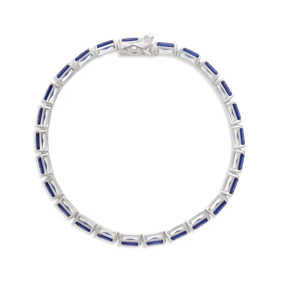 Pave 925 Sterling Silver Tanzanite Baguette Tennis Bracelet