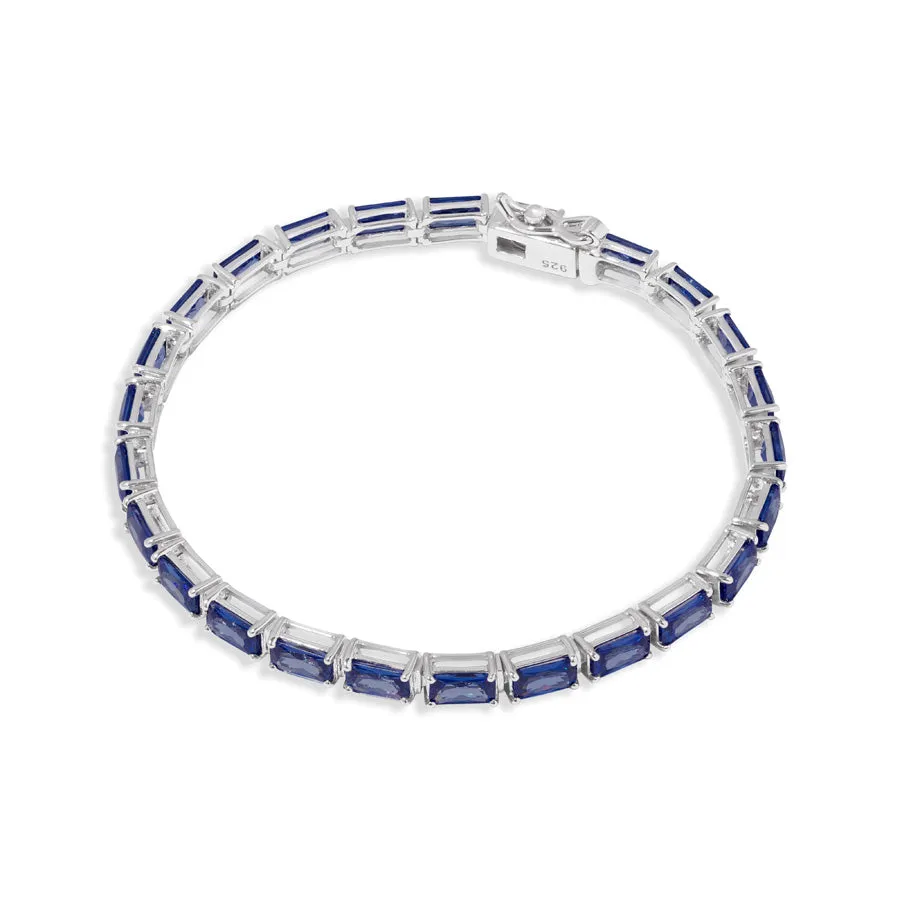 Pave 925 Sterling Silver Tanzanite Baguette Tennis Bracelet