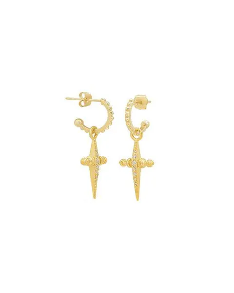 Pave Mini Cross Hoops- Gold