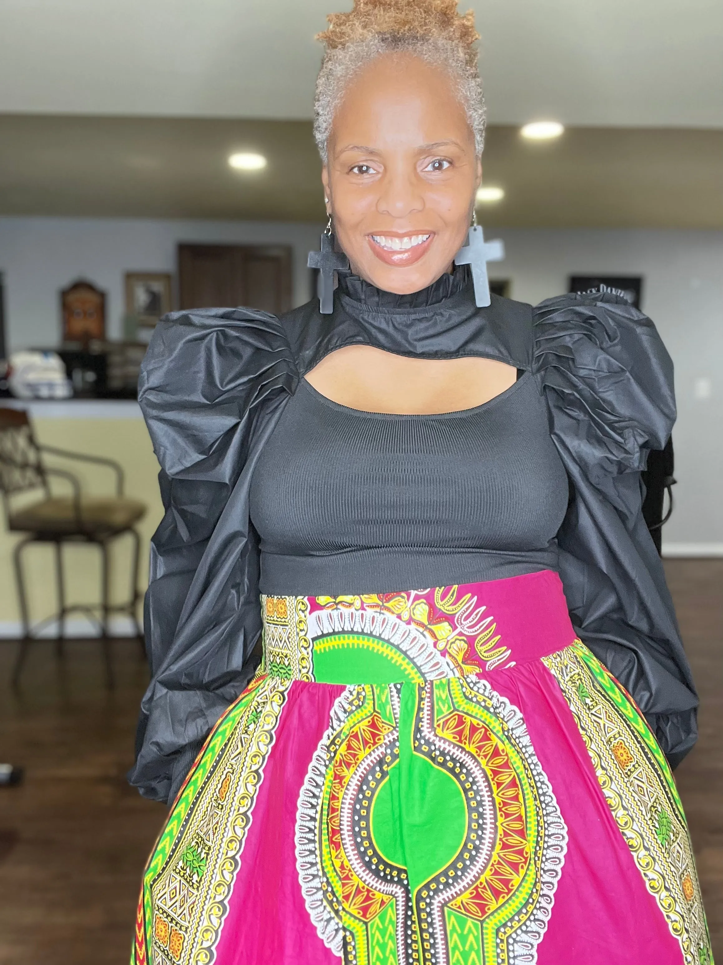 Pink & Green African Print Midi