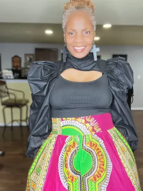 Pink & Green African Print Midi