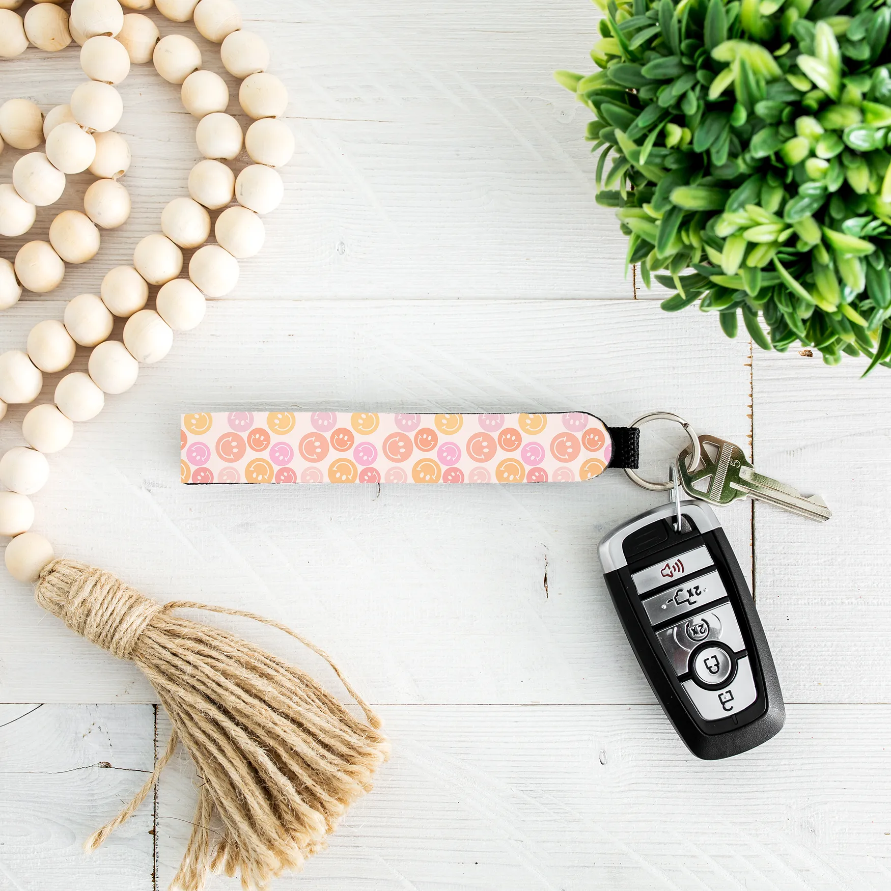 Pink & Orange Smiley Lip Balm Holder & Wristlet