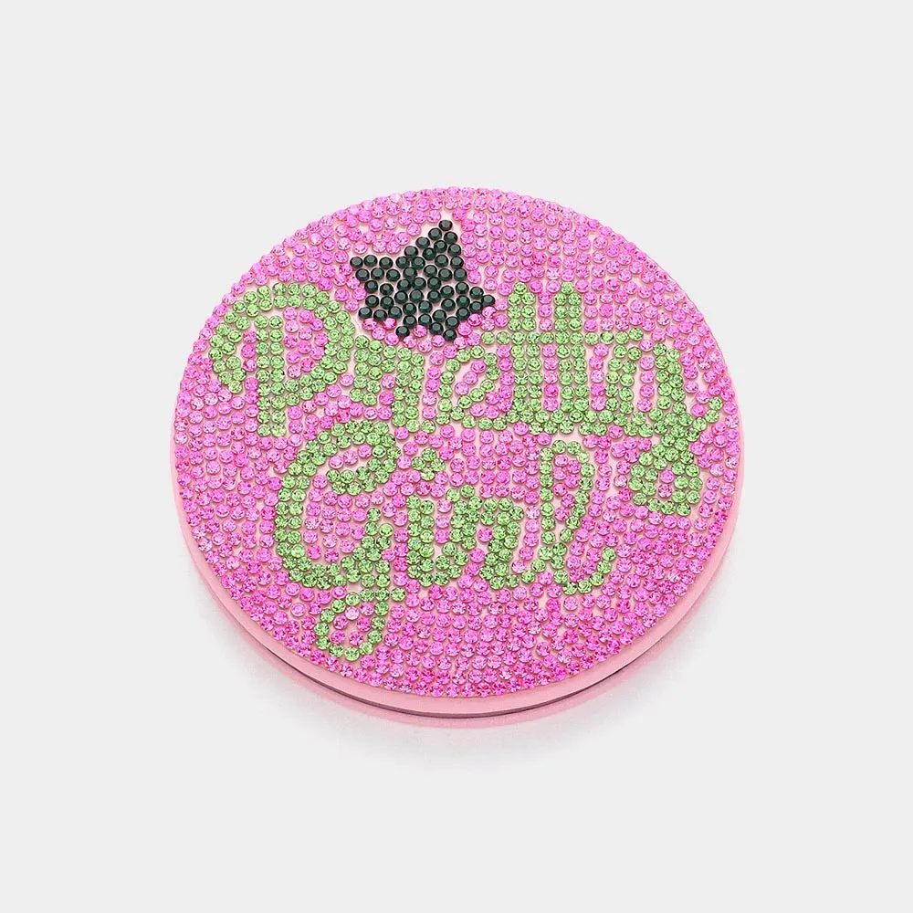 Pink Bling Studded Pretty Girl Message Compact Mirrors