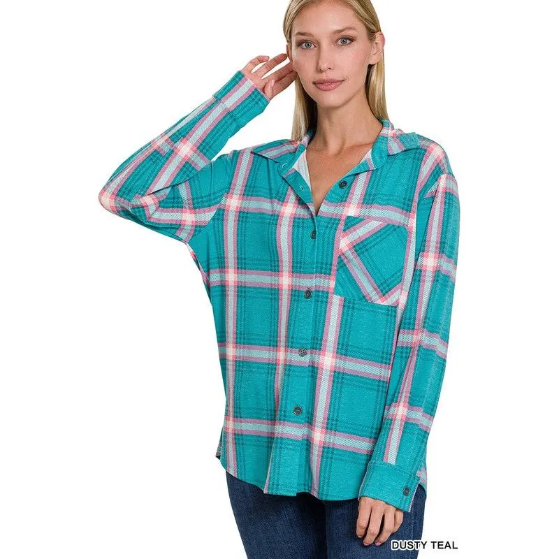 PLAID SHACKET WITH FRONT POCKET