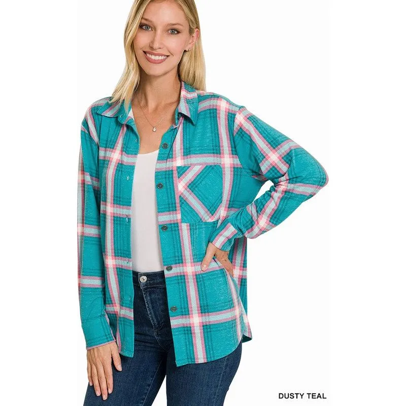 PLAID SHACKET WITH FRONT POCKET