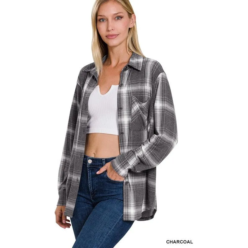 PLAID SHACKET WITH FRONT POCKET