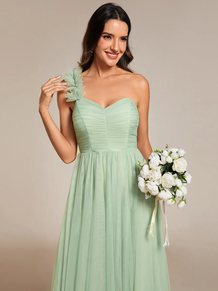 Pleated Backless One Shoulder Split Tulle Wholesale Bridesmaid Dresses