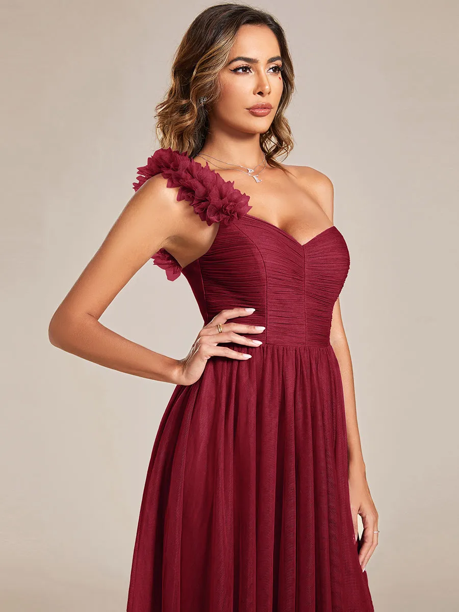 Pleated Backless One Shoulder Split Tulle Wholesale Bridesmaid Dresses