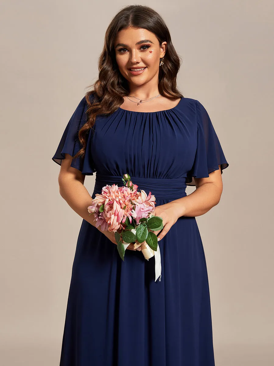 Plus Round Neck Pleated Wholesale Bridesmaid Dresses