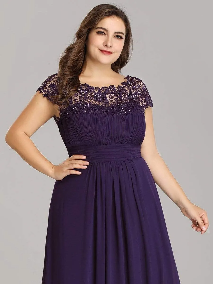 Plus Size Elegant Maxi Long Lace Cap Sleeve Bridesmaid Dress