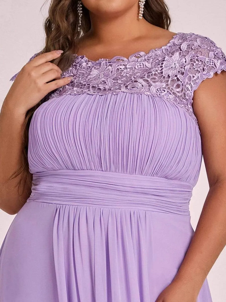 Plus Size Elegant Maxi Long Lace Cap Sleeve Bridesmaid Dress