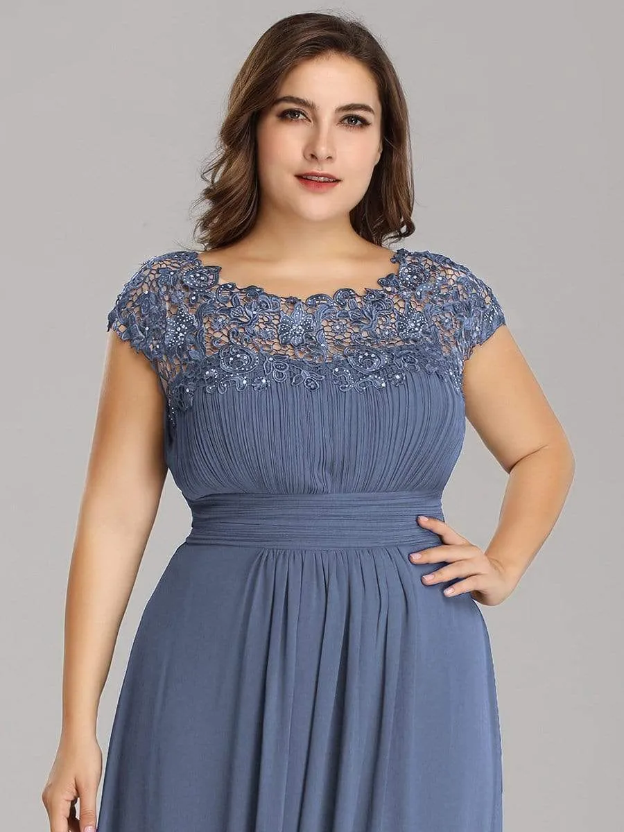 Plus Size Elegant Maxi Long Lace Cap Sleeve Bridesmaid Dress