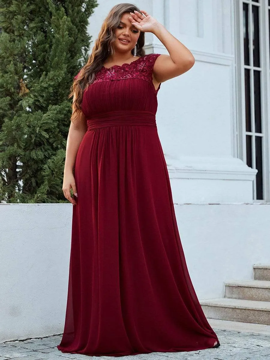 Plus Size Elegant Maxi Long Lace Cap Sleeve Bridesmaid Dress