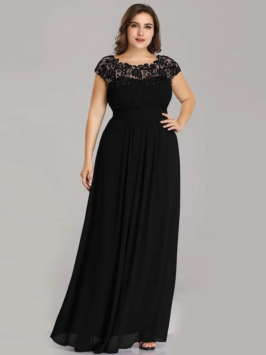 Plus Size Elegant Maxi Long Lace Cap Sleeve Bridesmaid Dress