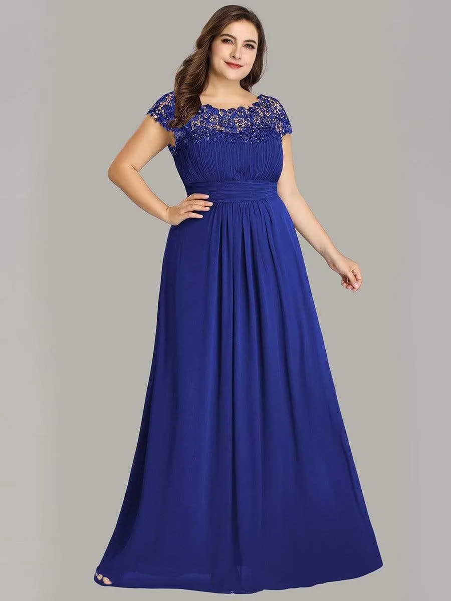 Plus Size Elegant Maxi Long Lace Cap Sleeve Bridesmaid Dress