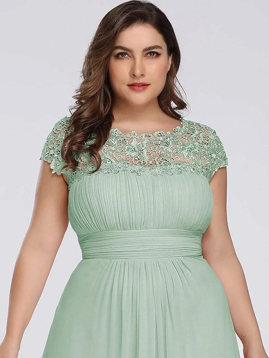 Plus Size Elegant Maxi Long Lace Cap Sleeve Bridesmaid Dress