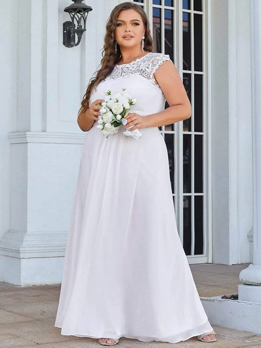 Plus Size Elegant Maxi Long Lace Cap Sleeve Bridesmaid Dress