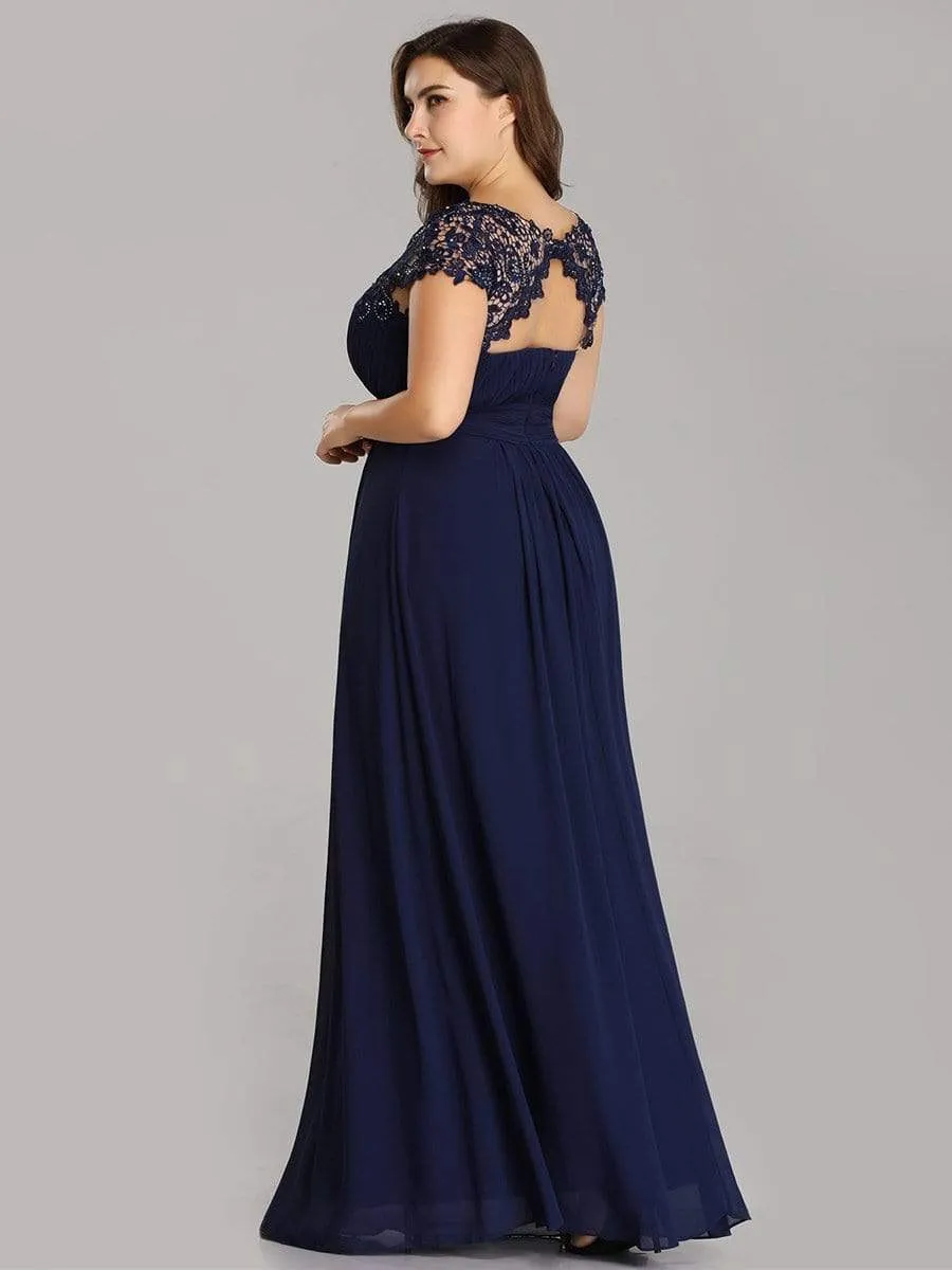 Plus Size Elegant Maxi Long Lace Cap Sleeve Bridesmaid Dress