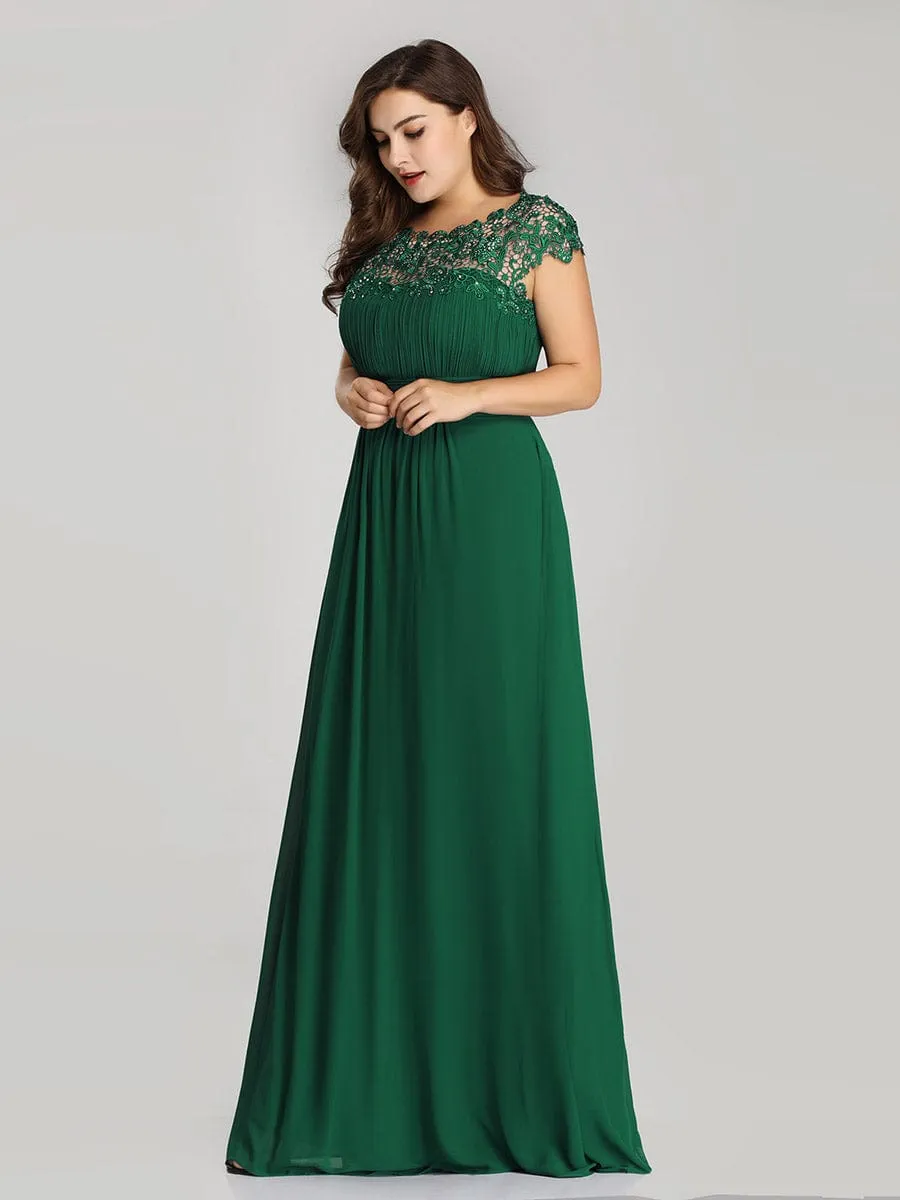 Plus Size Elegant Maxi Long Lace Cap Sleeve Bridesmaid Dress