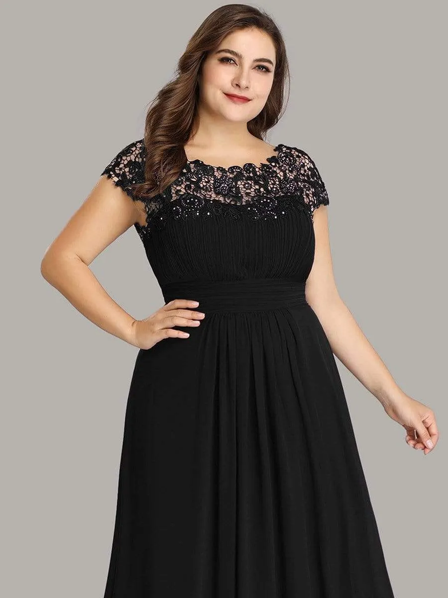 Plus Size Elegant Maxi Long Lace Cap Sleeve Bridesmaid Dress