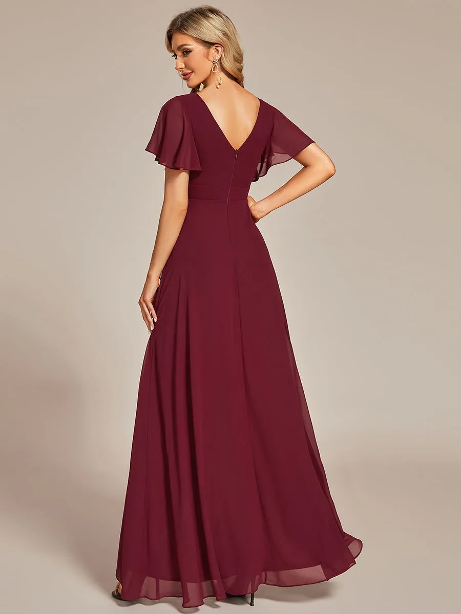 Plus V Neck High Low Ruffles Chiffon Wholesale Bridesmaid Dresses