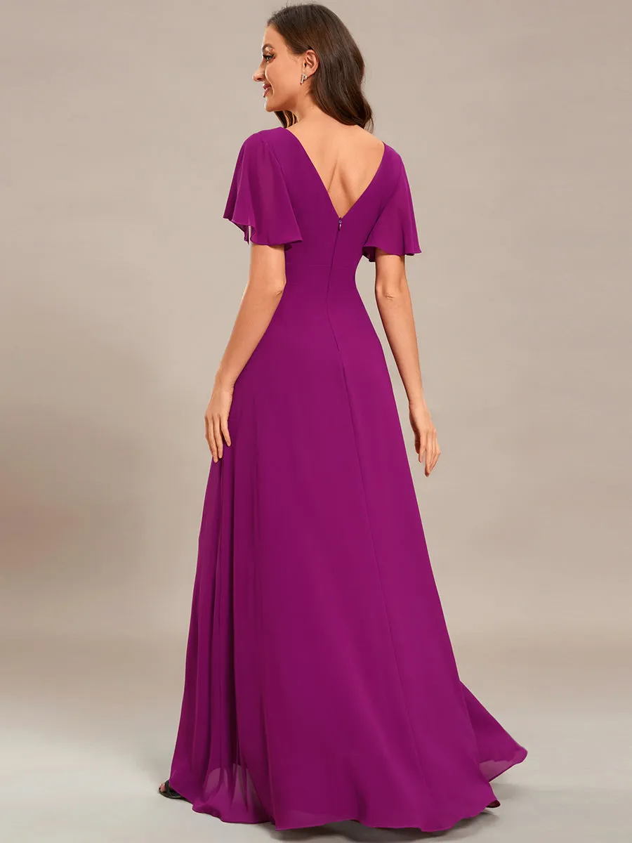 Plus V Neck High Low Ruffles Chiffon Wholesale Bridesmaid Dresses