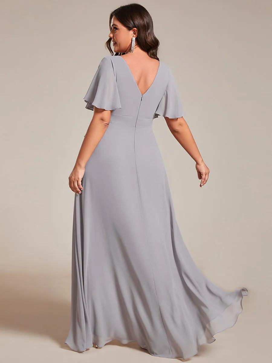 Plus V Neck High Low Ruffles Chiffon Wholesale Bridesmaid Dresses