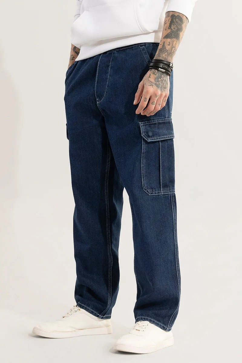 Pull On Denim Blue Baggy Fit Jeans