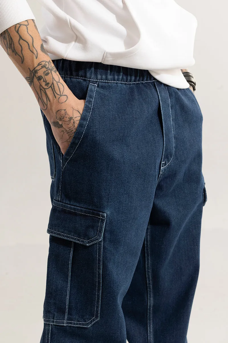 Pull On Denim Blue Baggy Fit Jeans