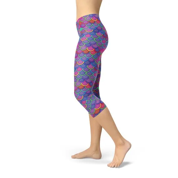 Purple Pink Mermaid Capri Leggings