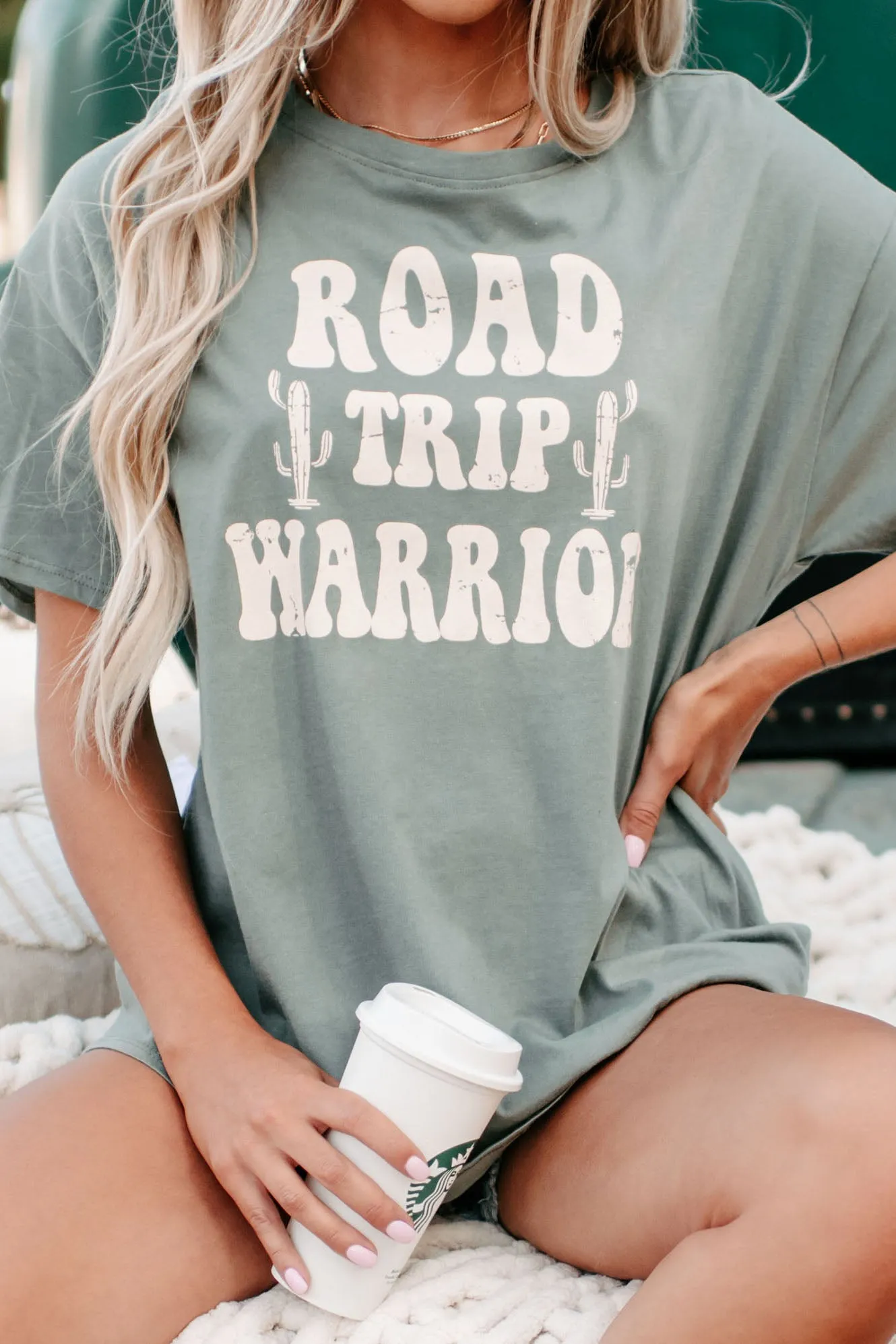 "Road Trip Warrior" Graphic T-Shirt (Olive Green)