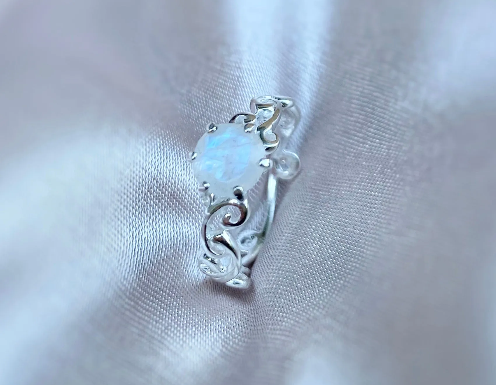 Rainbow Moonstone Vine ring