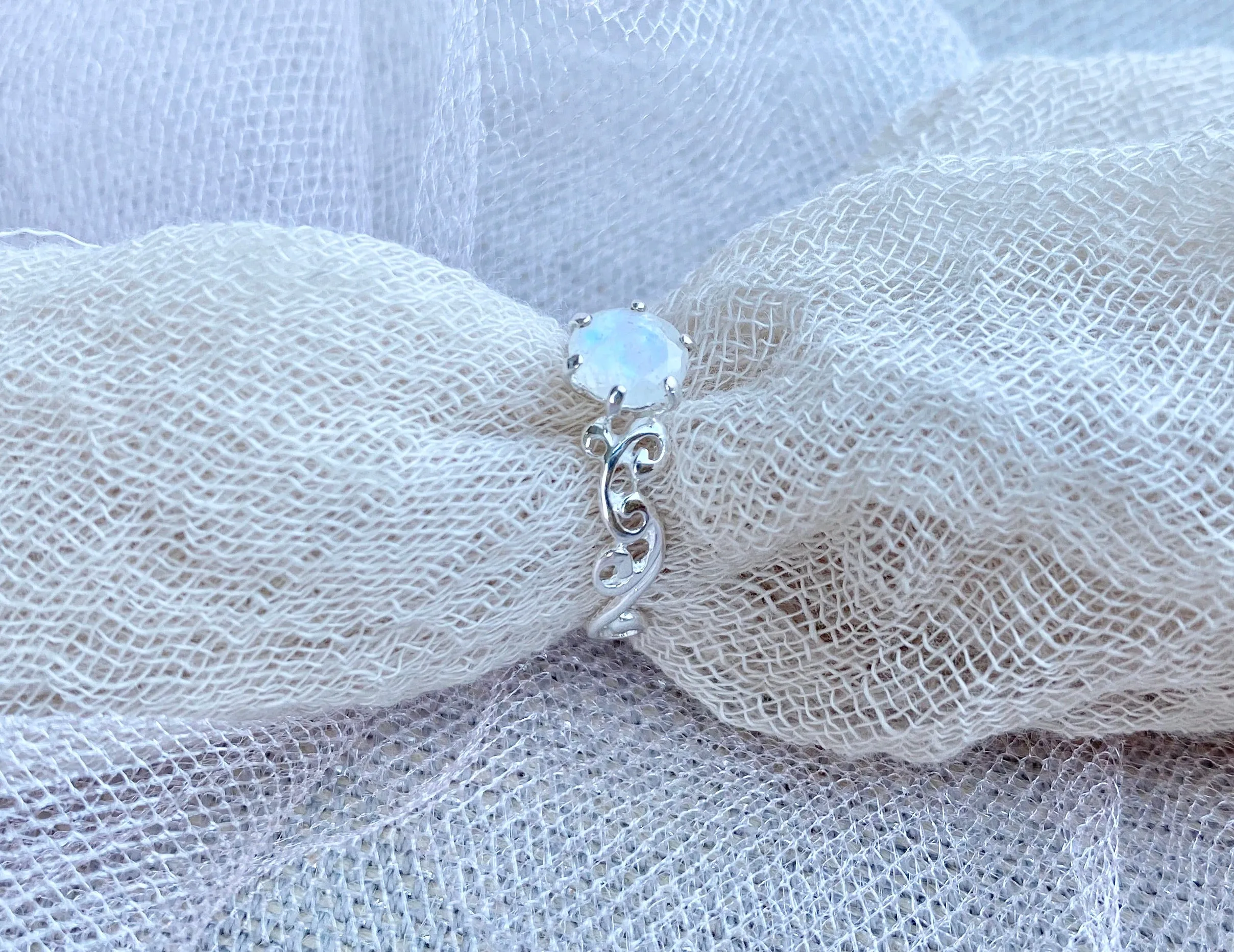 Rainbow Moonstone Vine ring