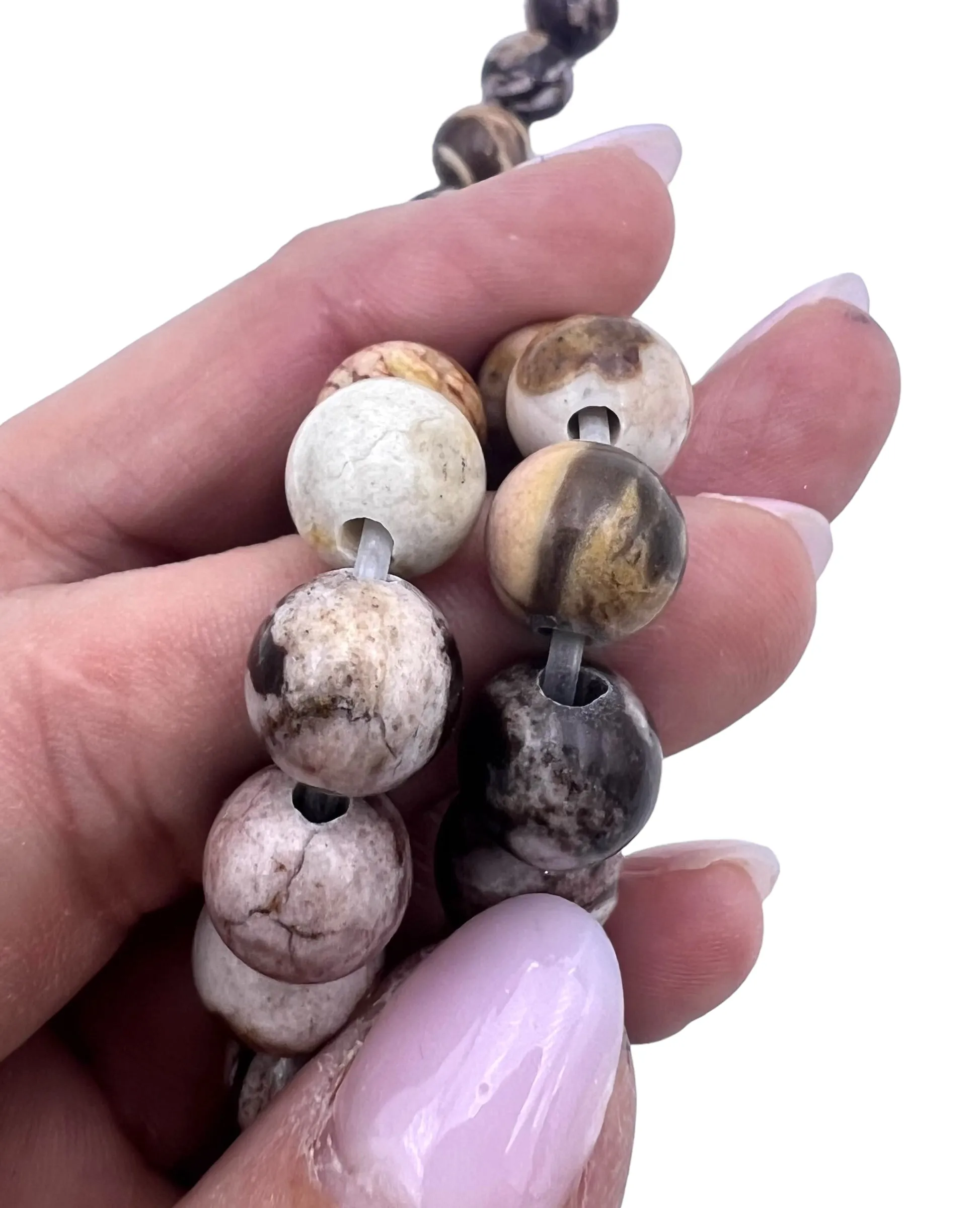 RARE Australian Zebra Stone 10mm Round Large Hole Beads, 8 inch Strands