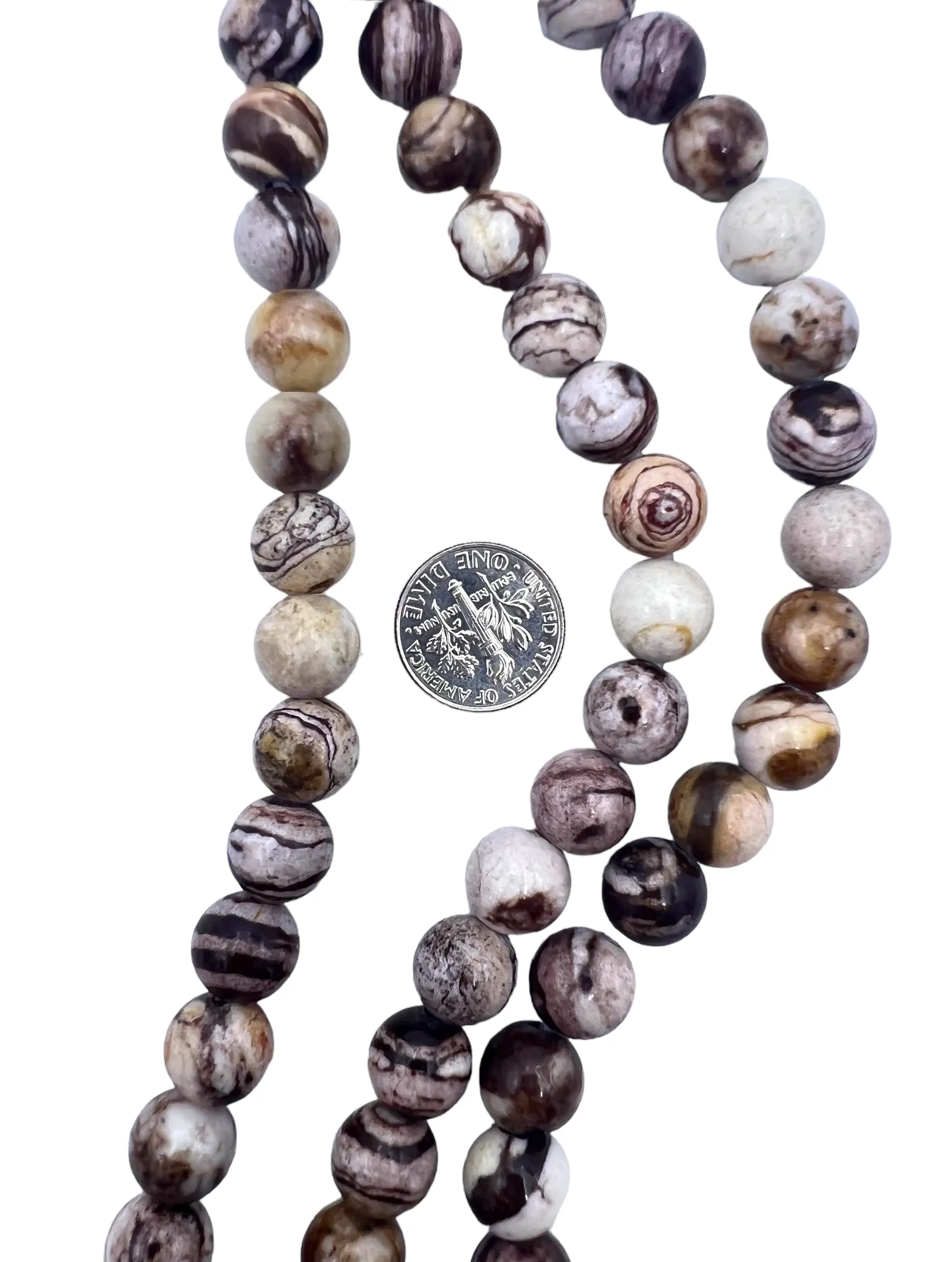 RARE Australian Zebra Stone 10mm Round Large Hole Beads, 8 inch Strands