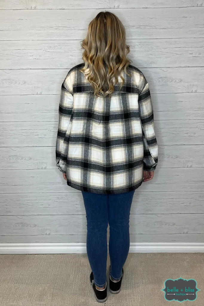 Shannon Sherpa Lined Plaid Shacket - Black