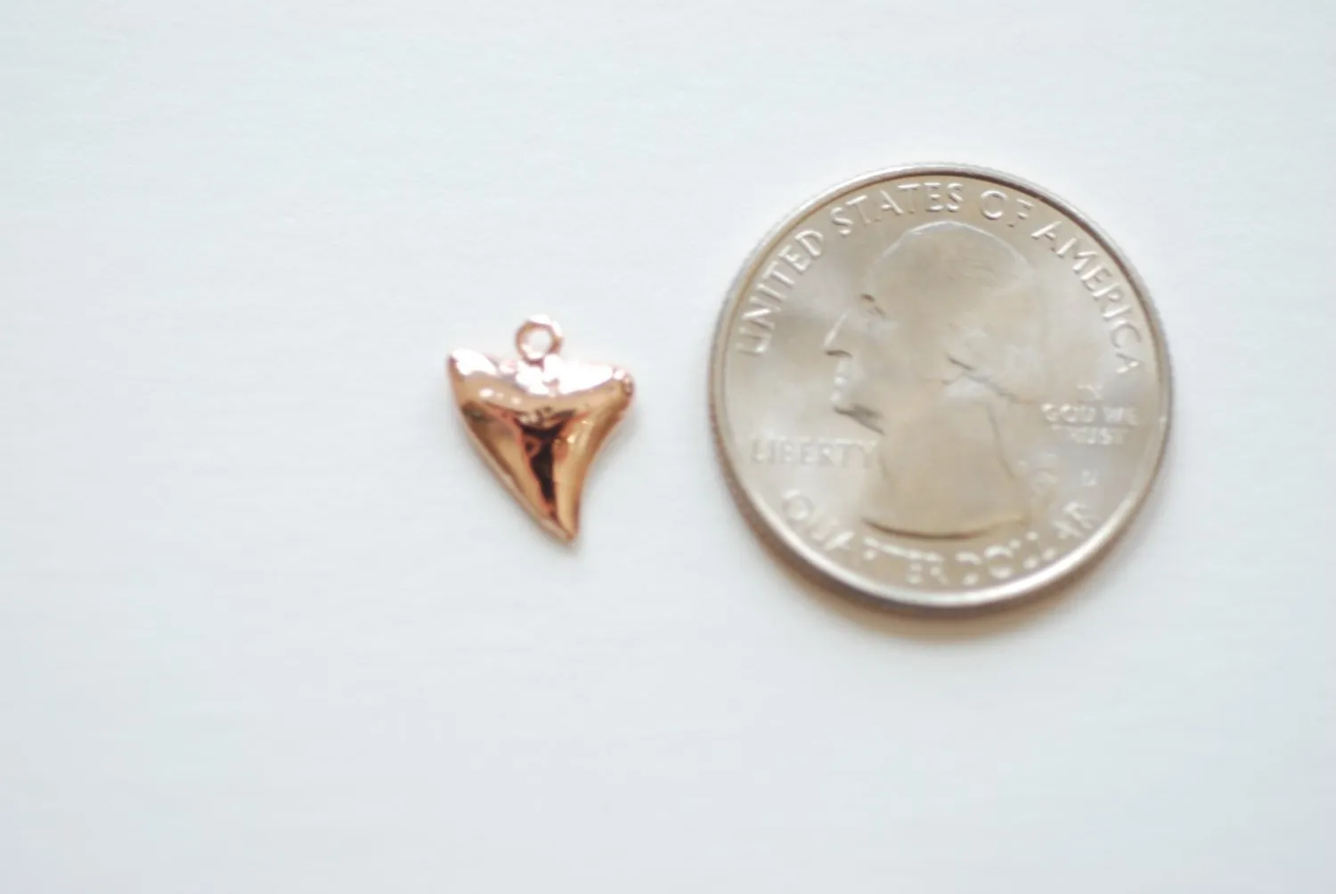 Shiny Pink Wholesale Rose Gold Vermeil Shark Tooth Charm- Small Vermeil Shark Tooth, , 18k gold over Sterling Silver Shark Tooth, Fish Tooth, 73