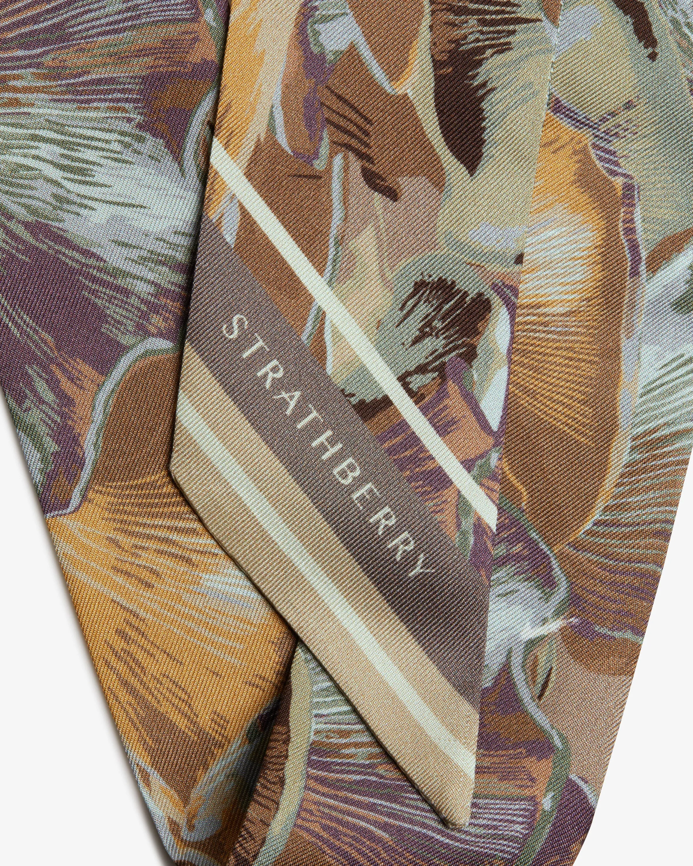 Silk Skinny Scarf - Oat/Mushroom Print