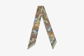 Silk Skinny Scarf - Oat/Mushroom Print